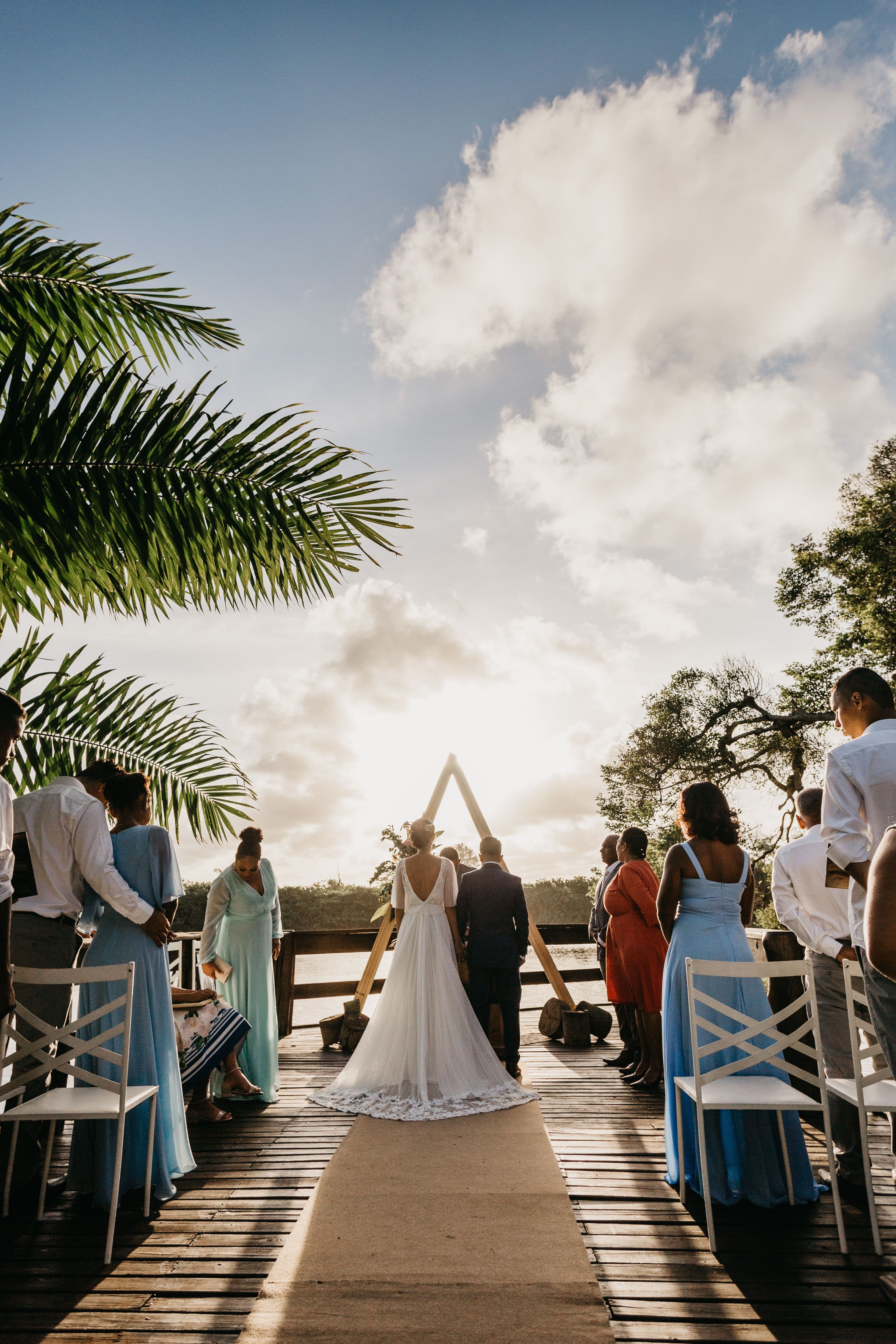 A wedding ceremony at sunset